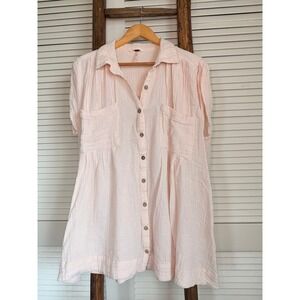 Free People Button Down Dress Womens XS Pink Good Gauze Short Sleeve Pockets